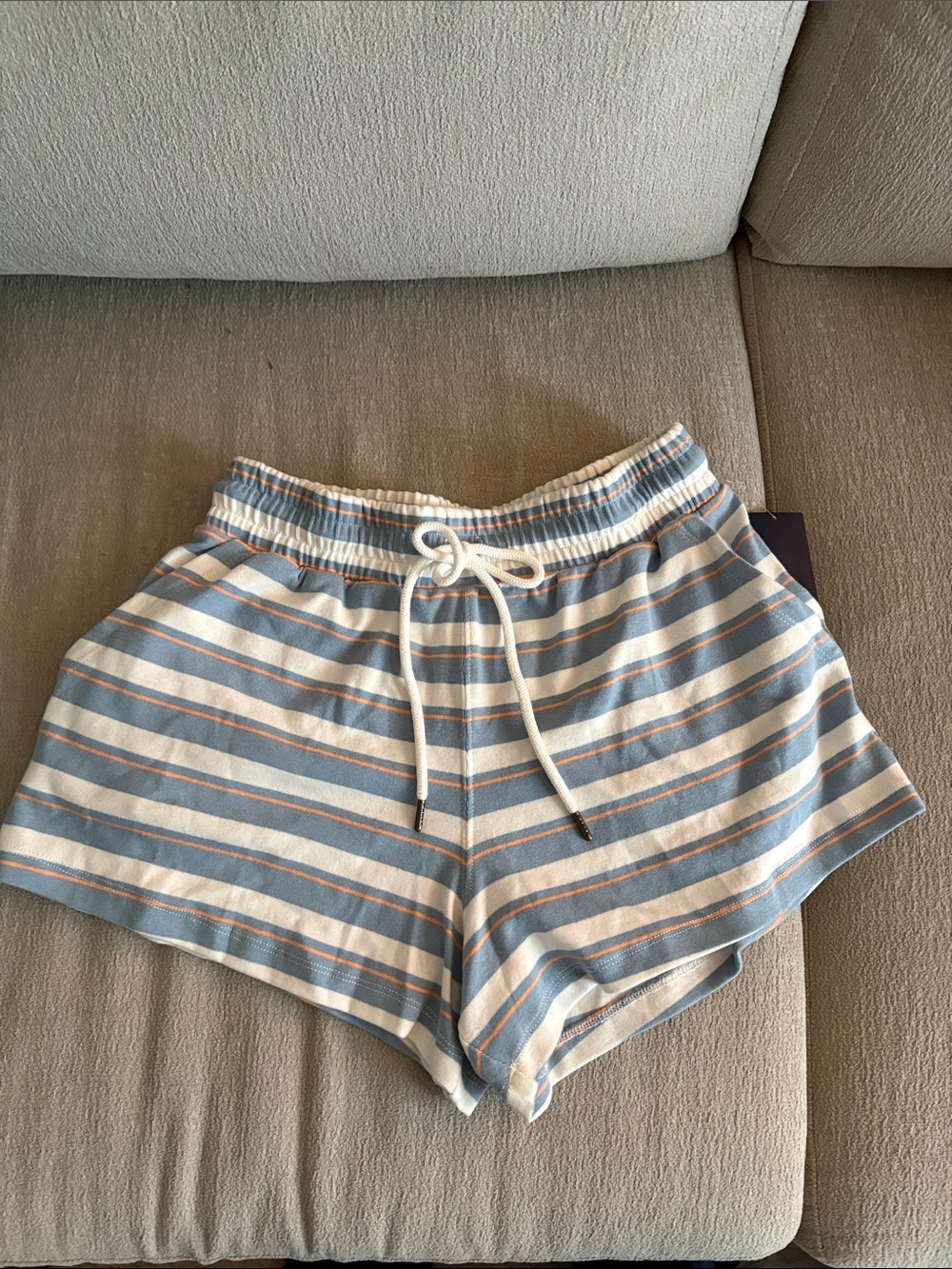 Parke Striped Knit Lounge Shorts in Light Blue & Orange